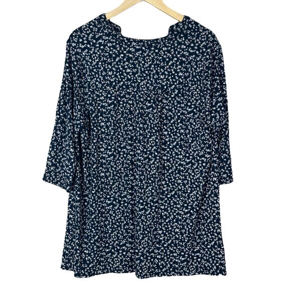 J. Jill Tunic Top Womens XL Navy Blue Floral 3/4 Sleeve Boho Grandmacore Cottage - Picture 3 of 5